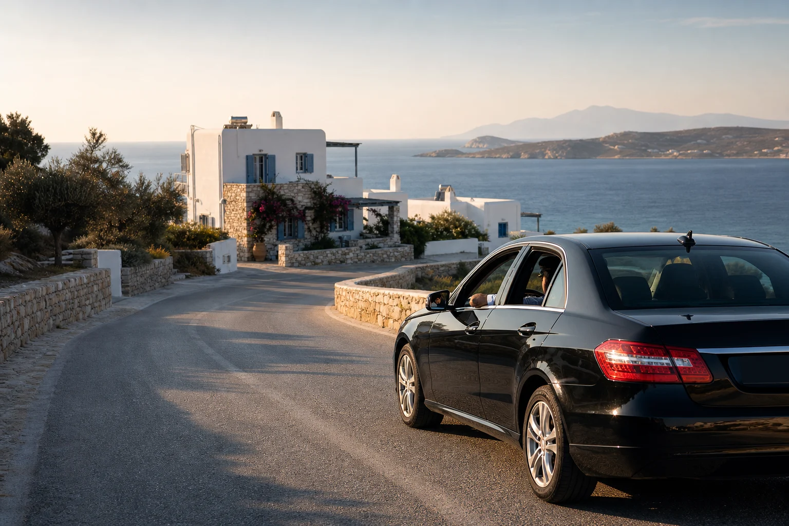 A private car waiting at the Paros port